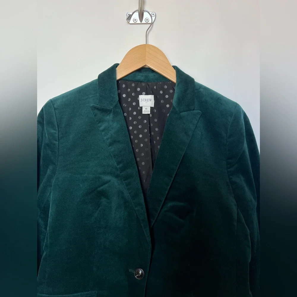 NWOT‎ J. Crew Velveteen one-button blazer Size 6 Old Forest - Picture 4 of 16